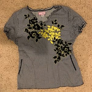 Koi by Kathy Peterson Scrub Top Yellow 🌼 Bouquet of flowers Size XL